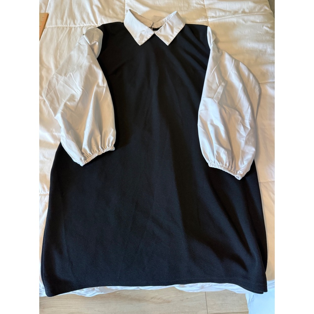 SHEIN Curve Black White Contrast Collar Puff Sleeve Shift Dress 2XL Plus Size
